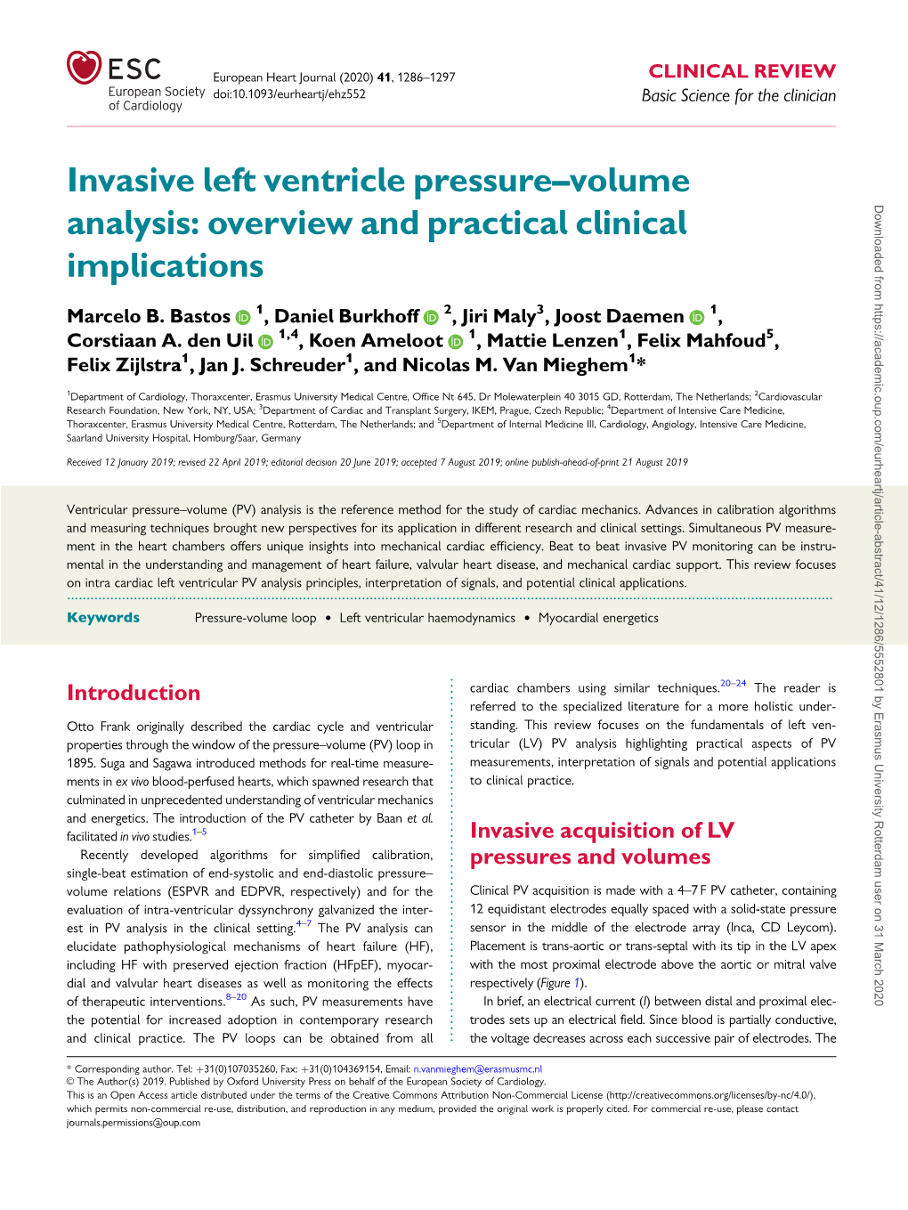 Invasive Left Ventricle Pressure–Volume Analysis: Overview And