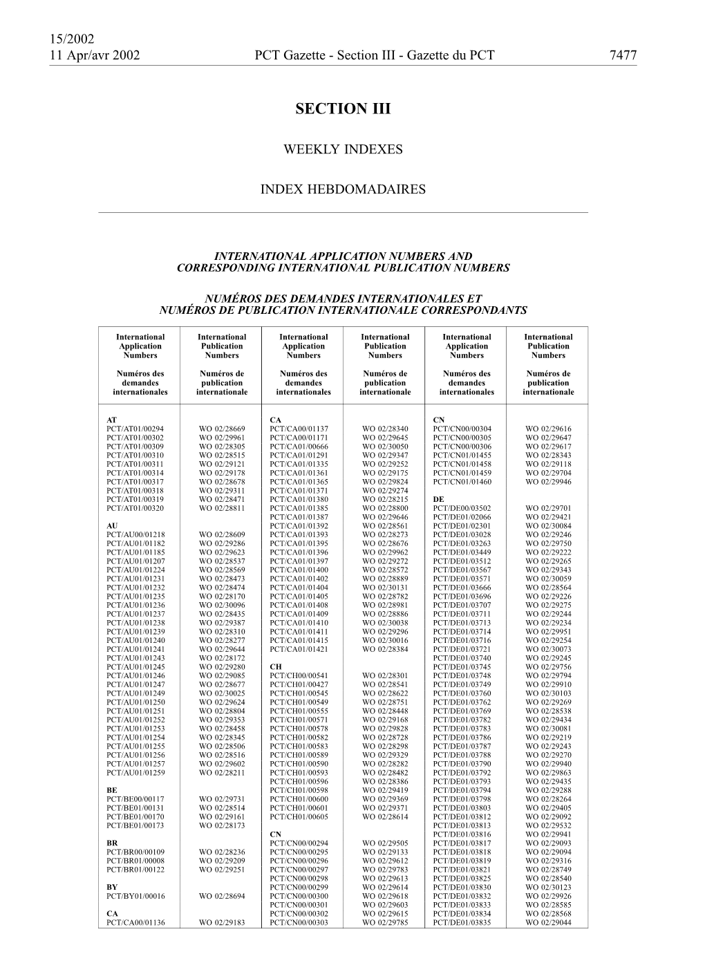 PCT Gazette, Weekly Issue No. 15, 2002