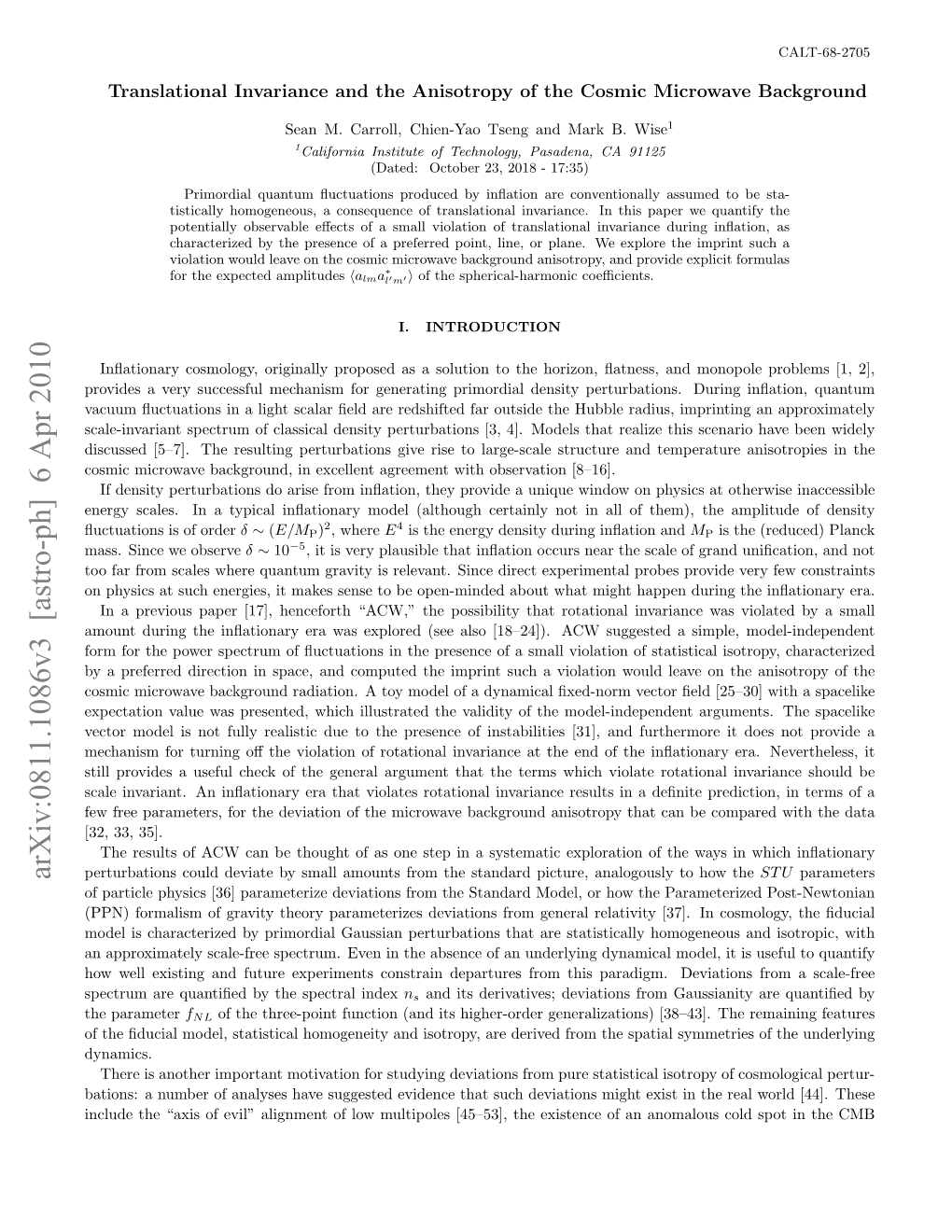 Translational Invariance and the Anisotropy of the Cosmic Microwave Background