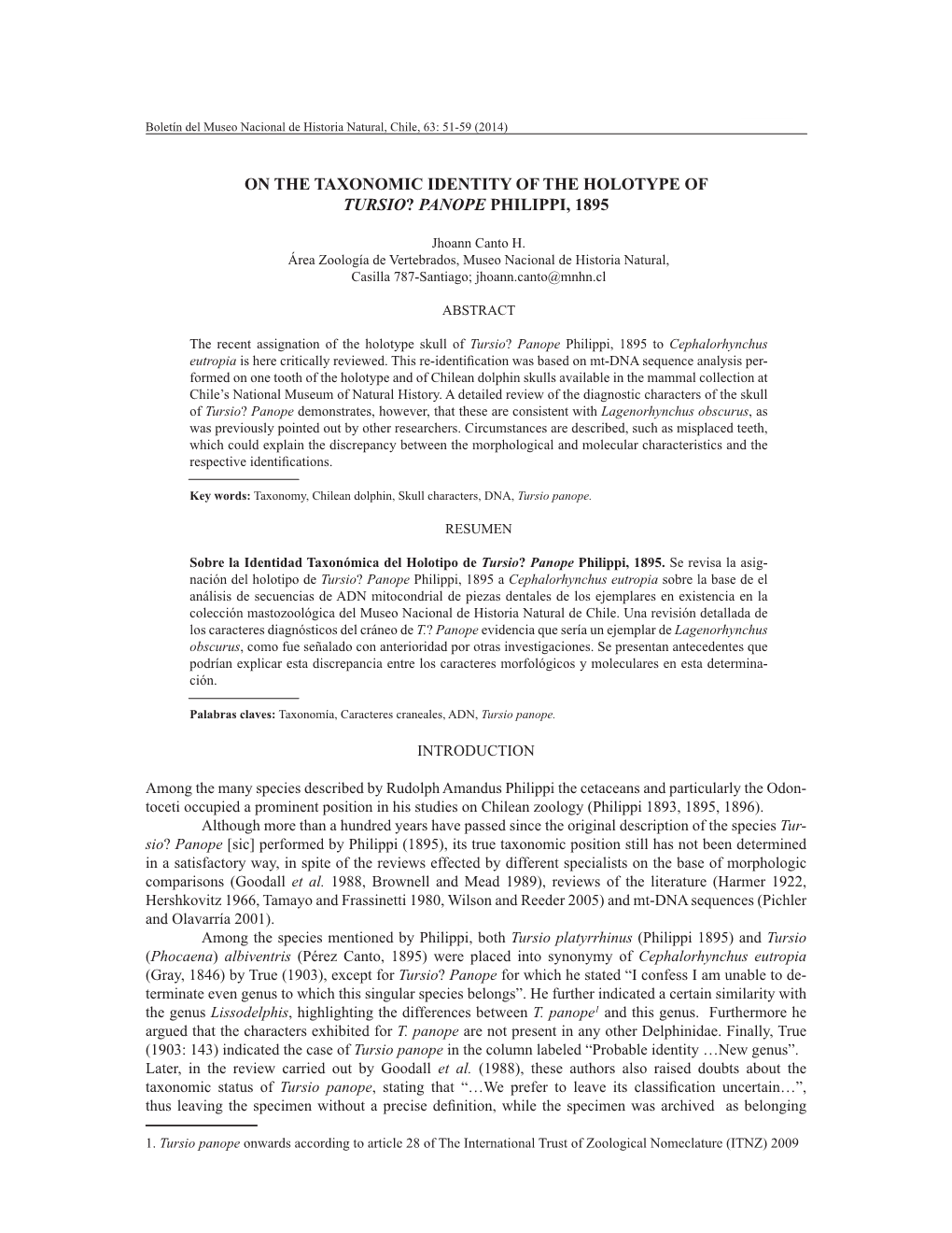 On the Taxonomic Identity of the Holotype of Tursio? Panope Philippi, 1895