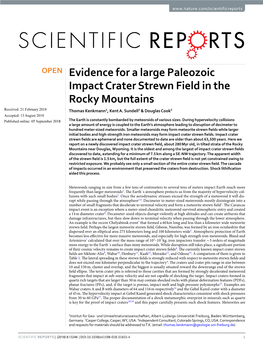 Evidence for a Large Paleozoic Impact Crater Strewn Field in the Rocky Mountains Received: 21 February 2018 Thomas Kenkmann1, Kent A