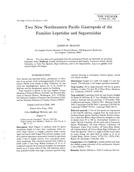 Two New Northeastern Pacific Gastropods of the Families Lepetidae and Seguenziidae By