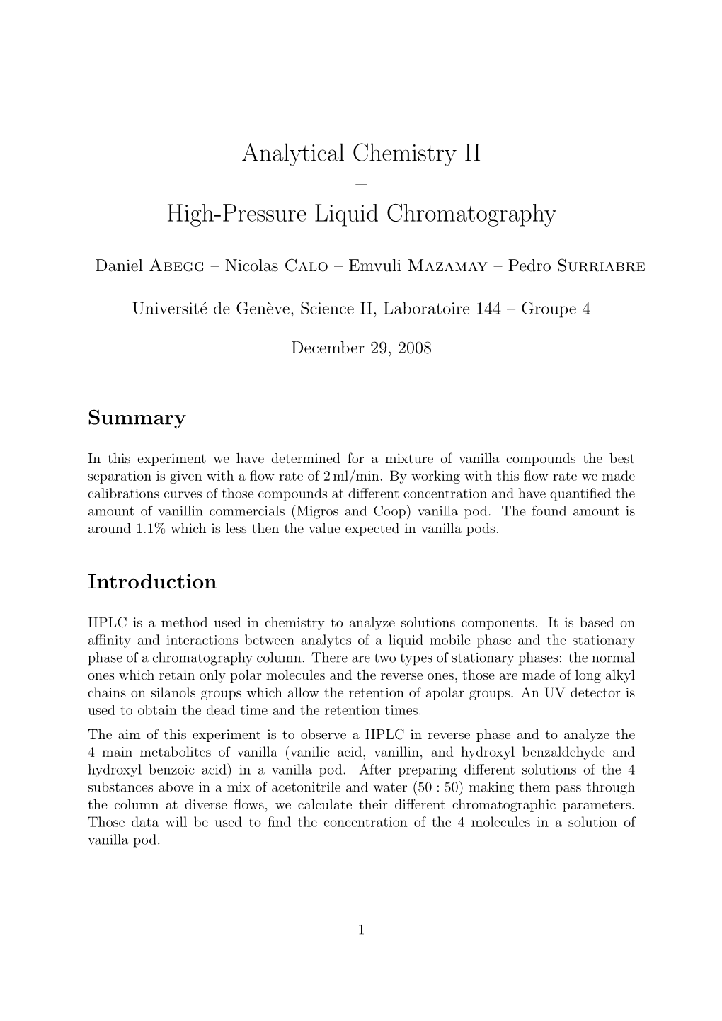 High-Pressure Liquid Chromatography