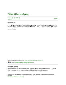Law Reform in the United Kingdom: a New Institutional Approach