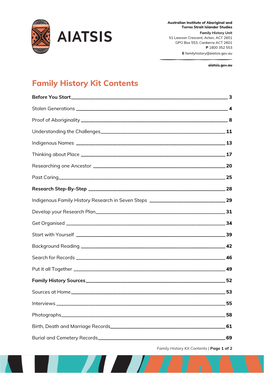 Family History Kit Contents