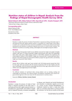 Nutrition Status of Children in Nepal