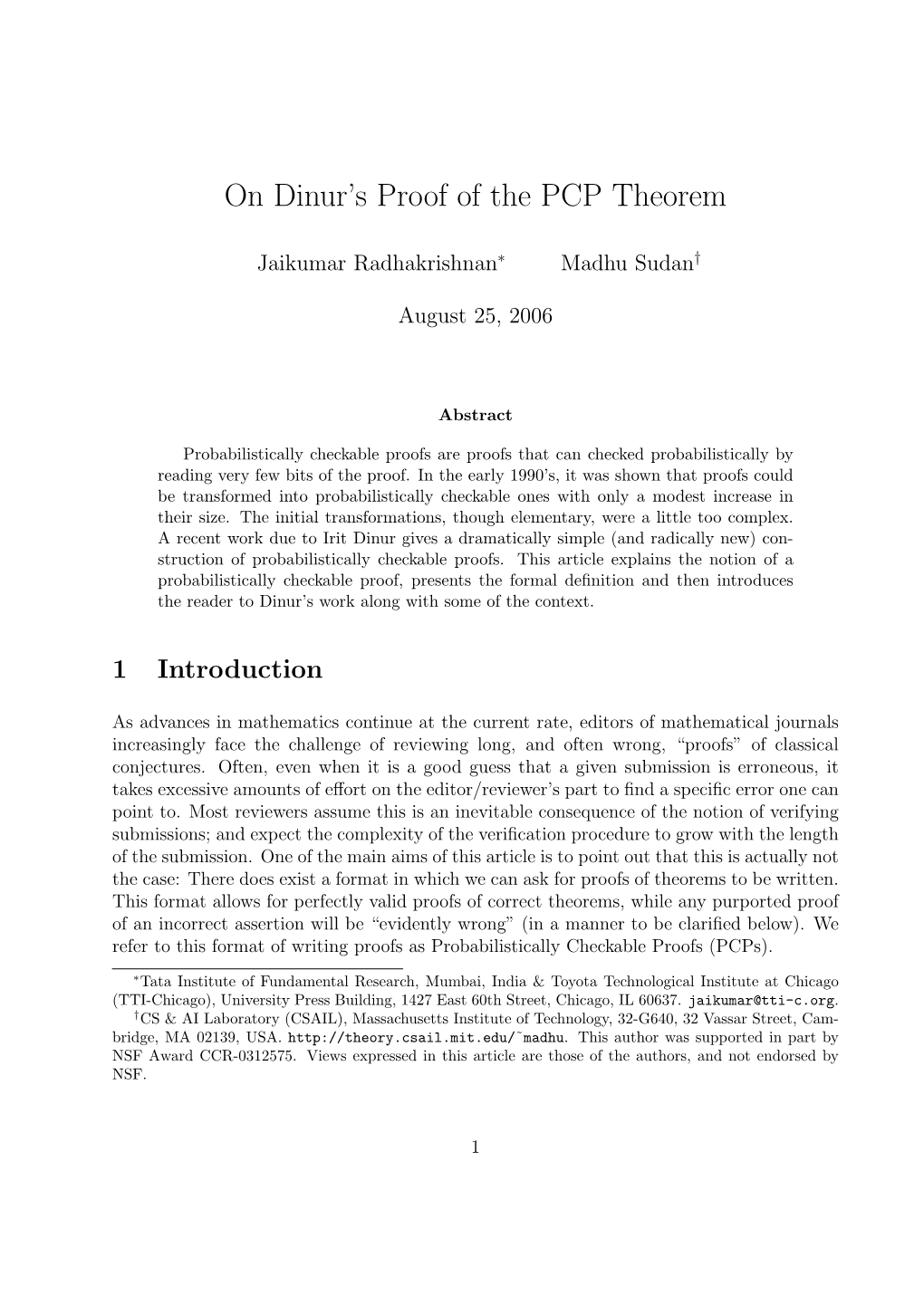 On Dinur's Proof of the PCP Theorem