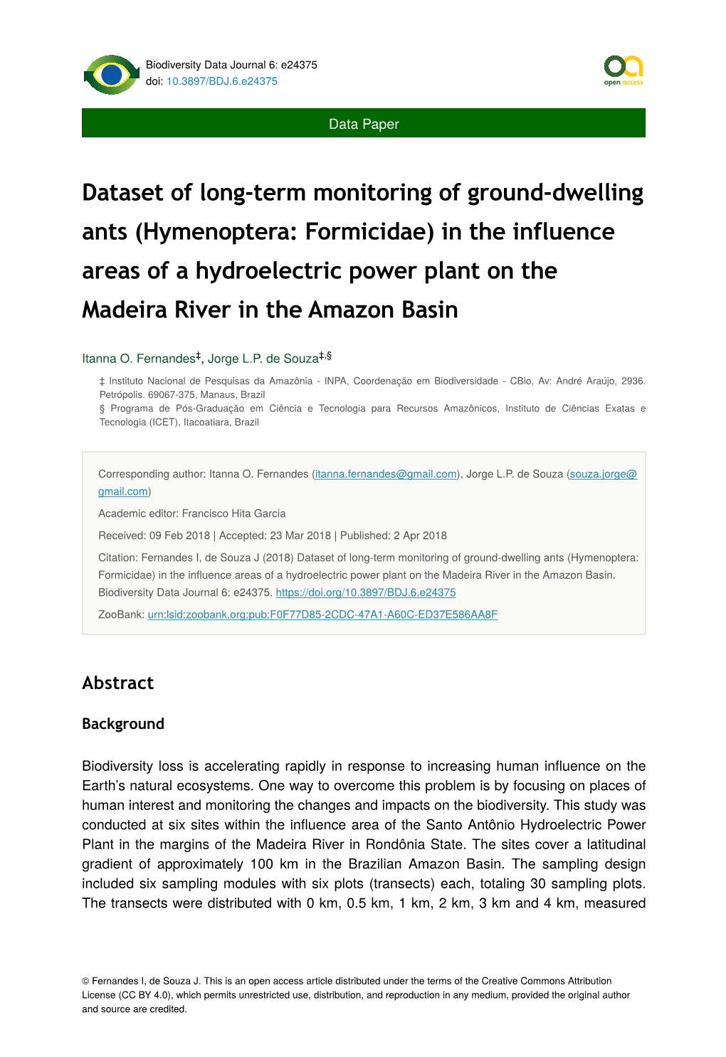 Hymenoptera: Formicidae) in the Influence Areas of a Hydroelectric Power Plant on the Madeira River in the Amazon Basin