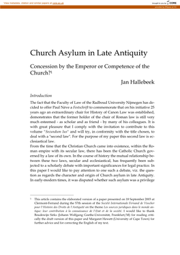 Church Asylum in Late Antiquity