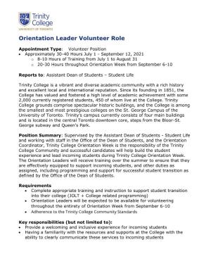 Orientation Leader Volunteer Role