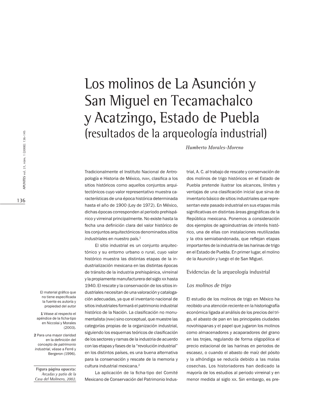 Los Molinos De La Asunción Y San Miguel En Tecamachalco Y Acatzingo, Estado De Puebla (Resultados De La Arqueología Industrial)