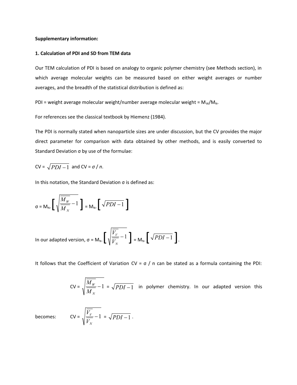 1. Calculation of PDI and SD from TEM Data