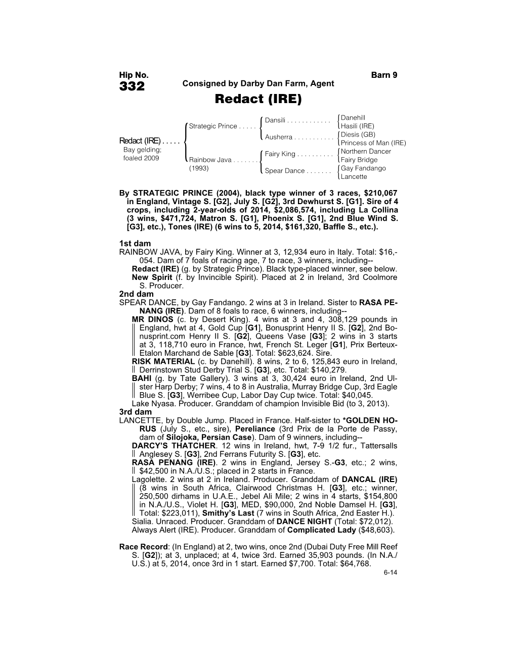 332 Consigned by Darby Dan Farm, Agent Redact (IRE)