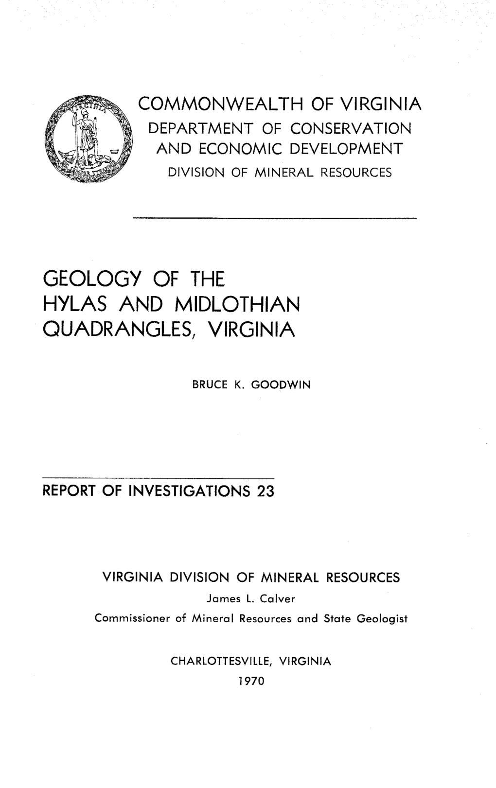 Geology of the Hylas and Midlothian Quadrangles, Virginia