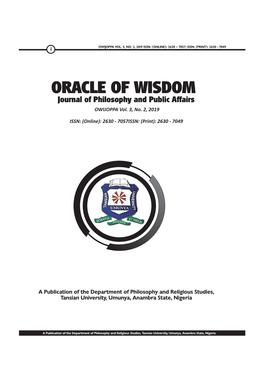 ORACLE of WISDOM Journal of Philosophy and Public Affairs OWIJOPPA Vol