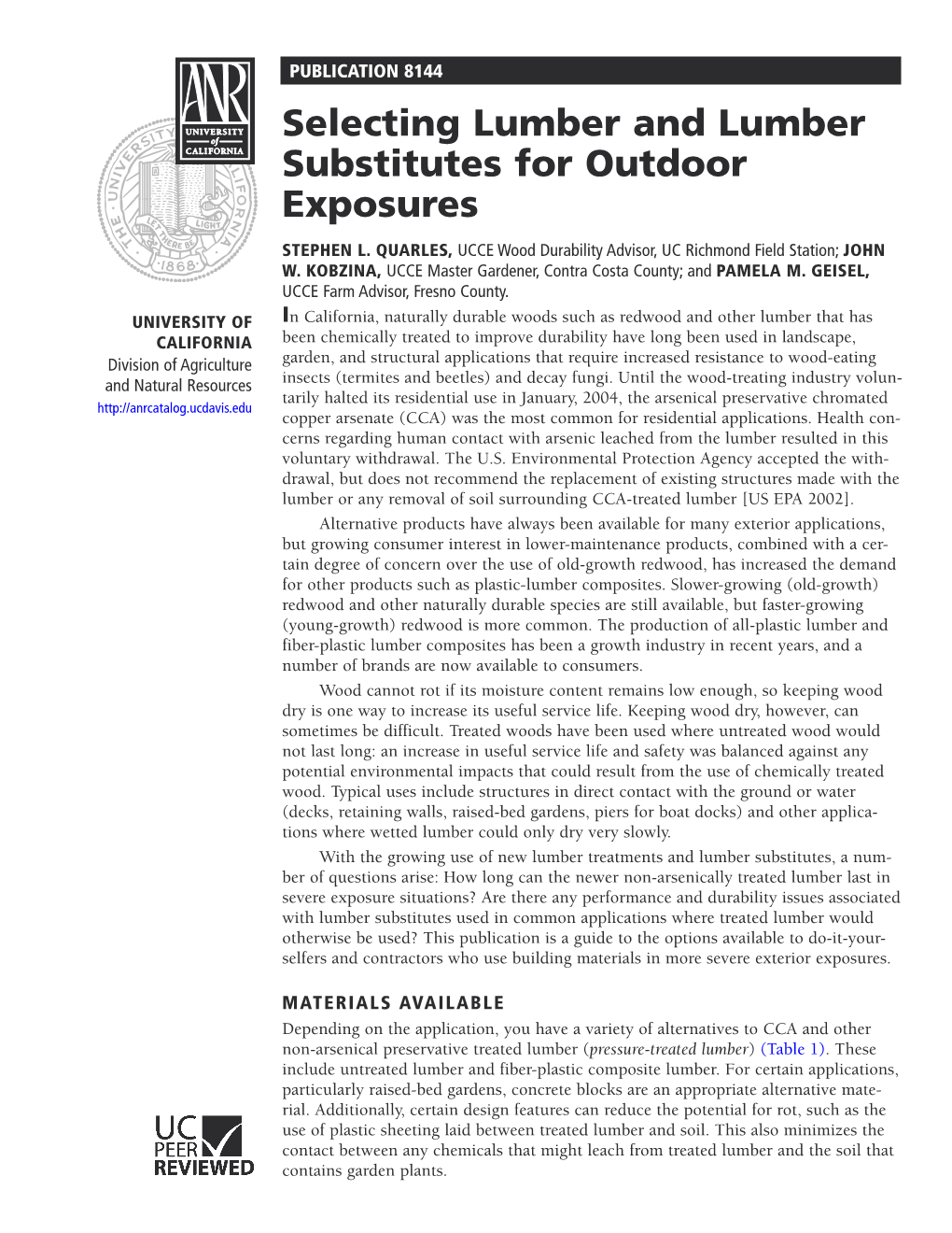 Selecting Lumber and Lumber Substitutes for Outdoor Exposures