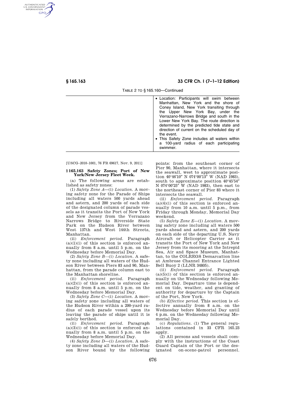 33 CFR Ch. I (7–1–12 Edition) § 165.163