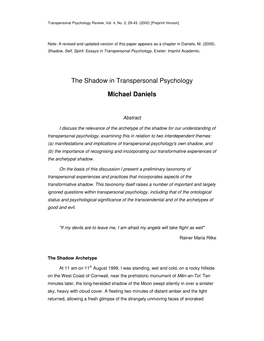 The Shadow in Transpersonal Psychology Michael Daniels