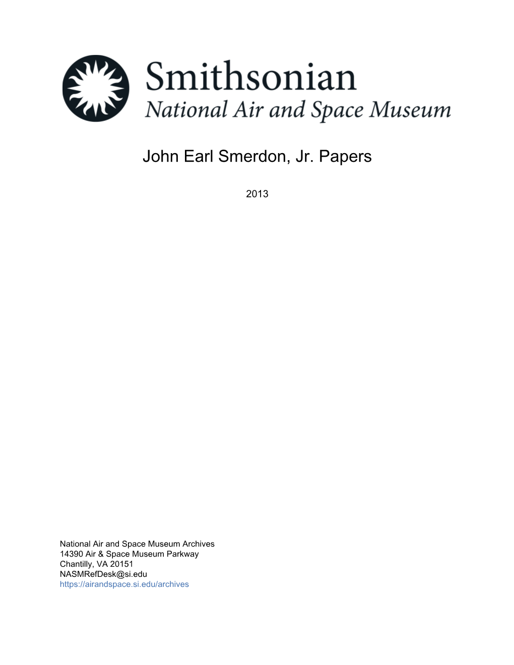 John Earl Smerdon, Jr. Papers