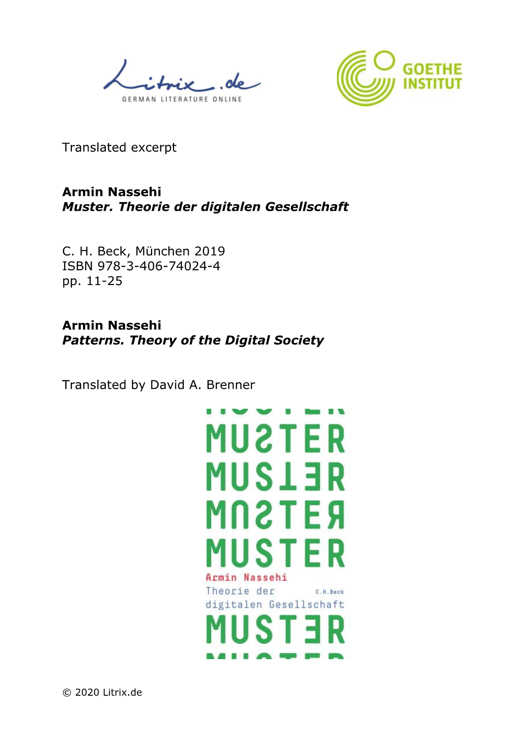 Translated Excerpt Armin Nassehi Muster. Theorie Der Digitalen