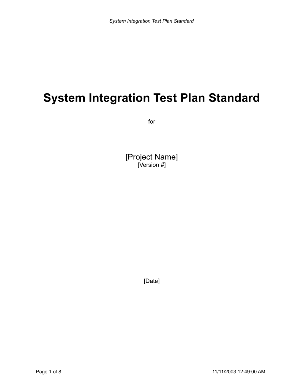 System Integration Test Plan Standard