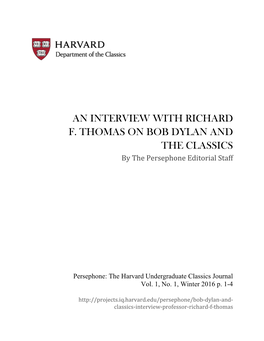 AN INTERVIEW with RICHARD F. THOMAS on BOB DYLAN and the CLASSICS by the Persephone Editorial Staff