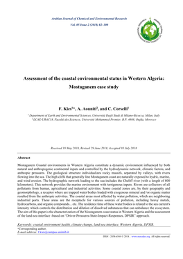 Assessment of the Coastal Environmental Status in Western Algeria: Mostaganem Case Study