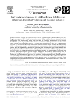 Early Social Development in Wild Bottlenose Dolphins: Sex Differences, Individual Variation and Maternal Inﬂuence