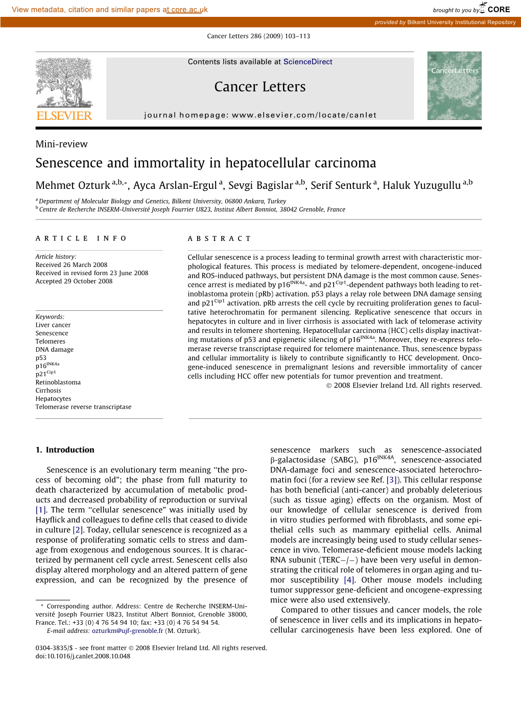 Senescence and Immortality in Hepatocellular Carcinoma