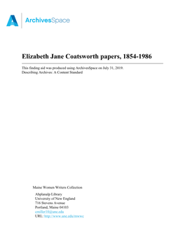 Elizabeth Jane Coatsworth Papers, 1854-1986