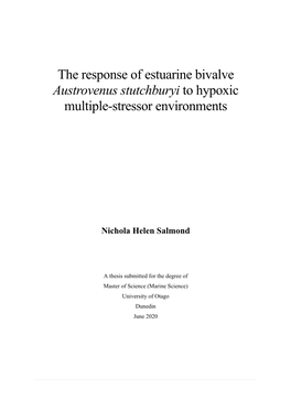 The Response of Estuarine Bivalve Austrovenus Stutchburyi to Hypoxic Multiple-Stressor Environments