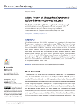 A New Report of Biscogniauxia Petrensis Isolated from Mosquitoes in Korea