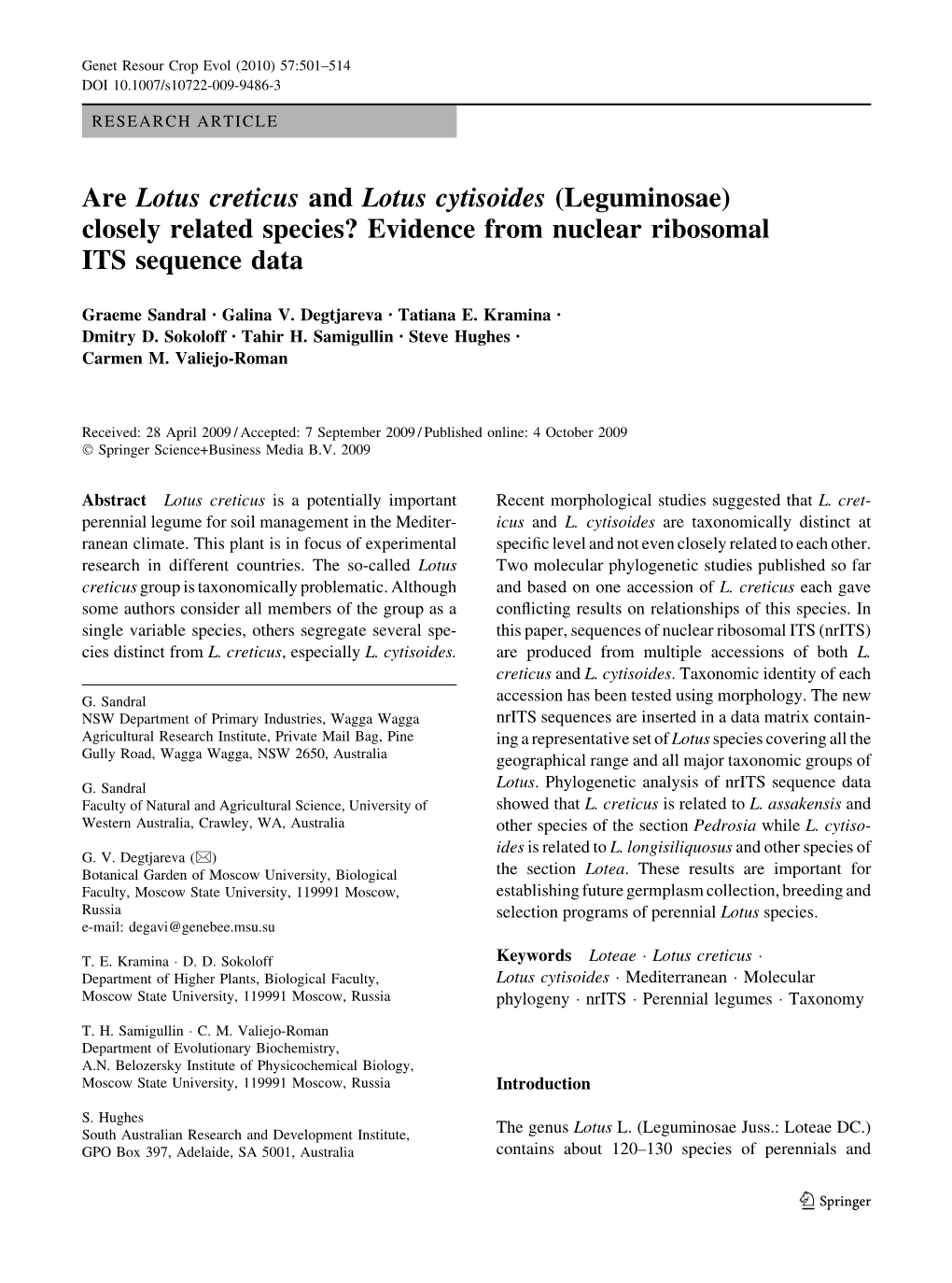 Evidence from Nuclear Ribosomal ITS Sequence Data