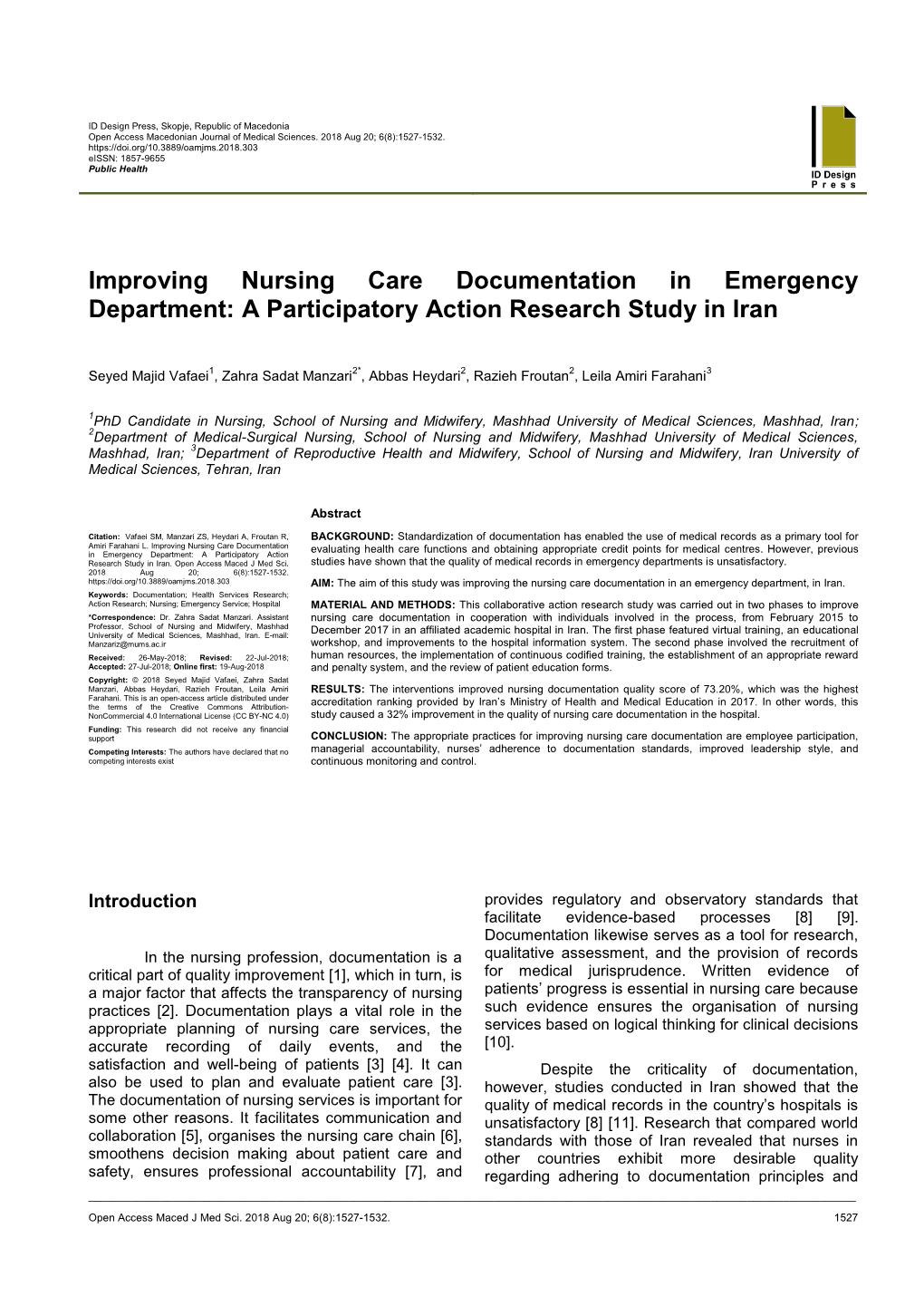 Improving Nursing Care Documentation in Emergency Department: a Participatory Action Research Study in Iran