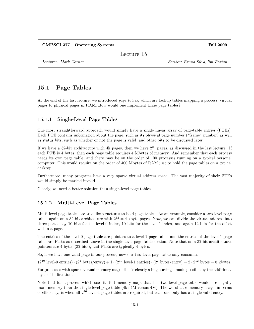 Multi-Level Page Tables