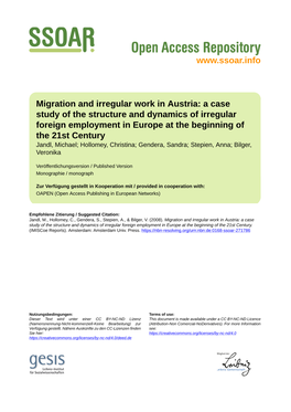 Migration and Irregular Work in Austria: a Case Study of the Structure And