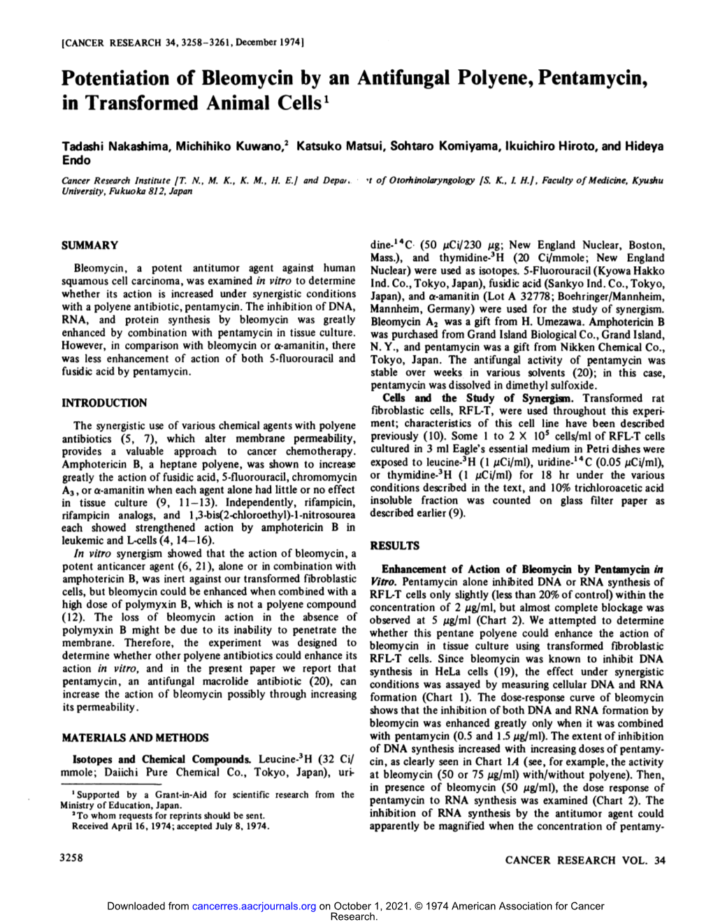 Potentiation Of Bleomycin By An Antifungal Polyene Pentamycin In