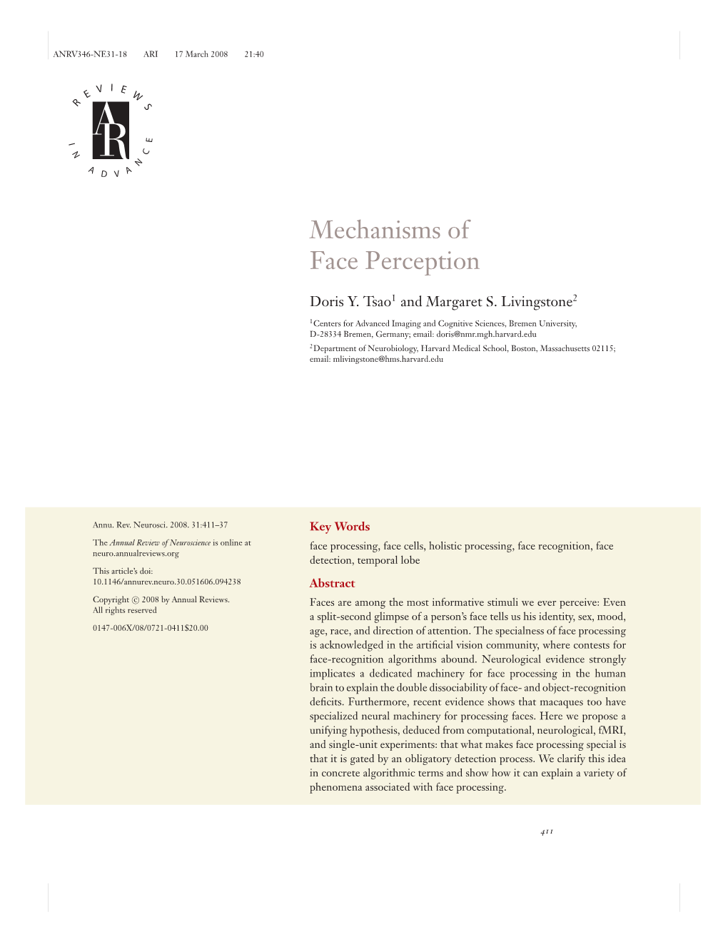 Mechanisms of Face Perception