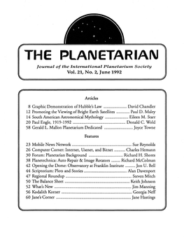 THE PLANETARIAN Journal of the International Planetariu1'1'l Society Vol