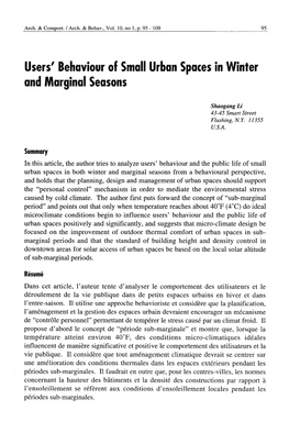 Users' Behaviour of Small Urban Spaces in Winter and Marginal Seasons