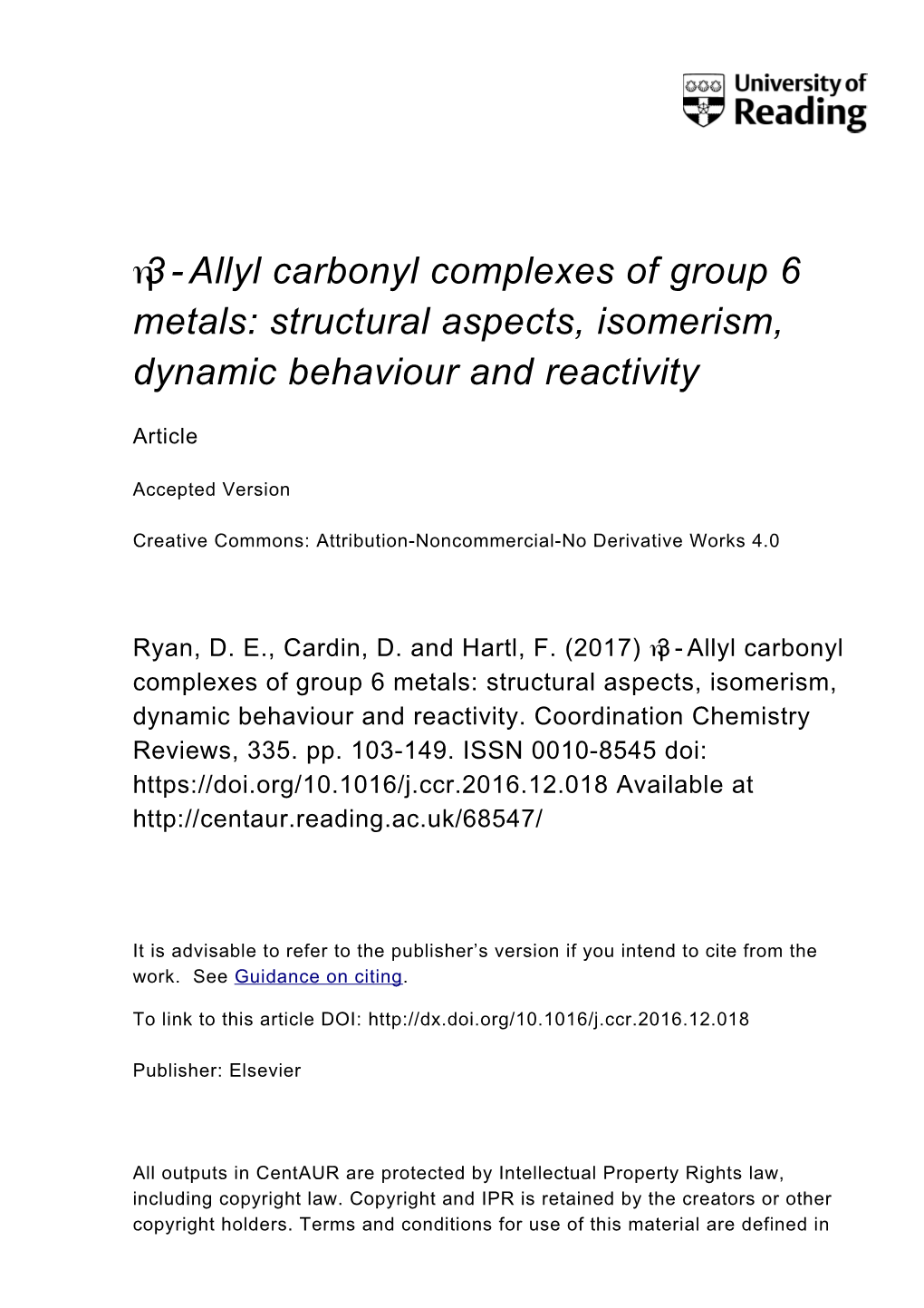 3-Allyl Carbonyl Complexes of Group 6 Η Metals