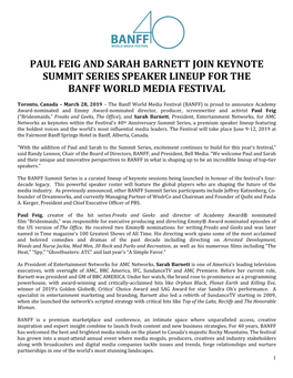 Paul Feig and Sarah Barnett Join Keynote Summit Series Speaker Lineup for the Banff World Media Festival