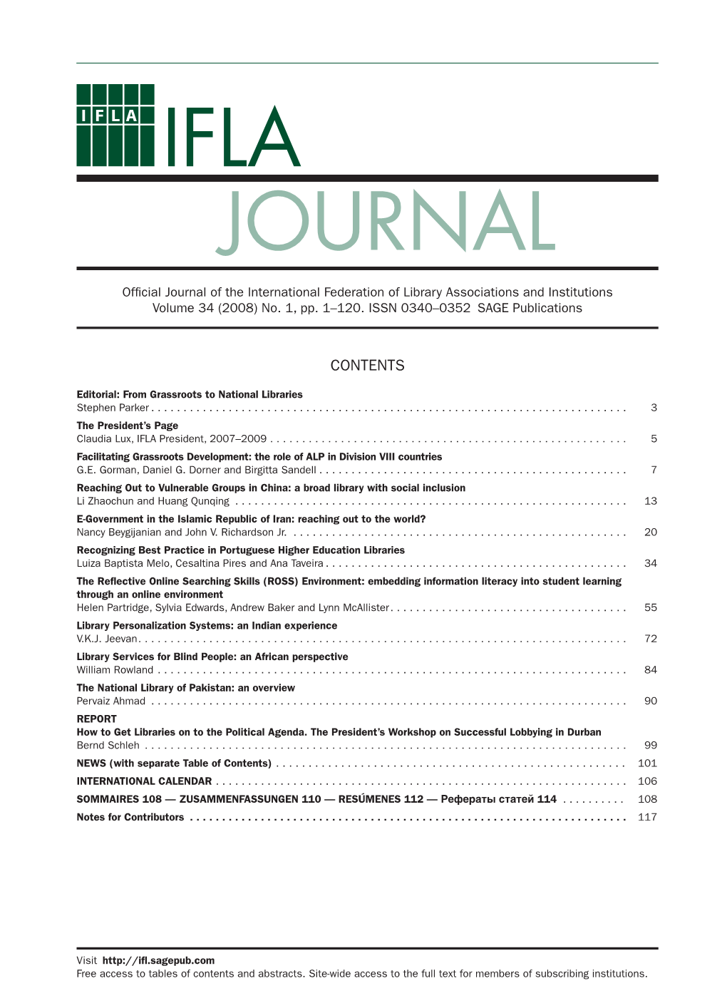 IFLA Journal, Vol. 34, No. 1 2008
