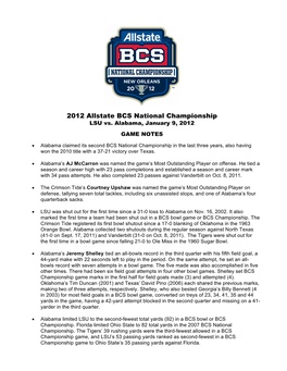 2012 Allstate BCS National Championship LSU Vs