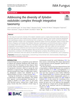 Addressing the Diversity of Xylodon Raduloides Complex Through Integrative Taxonomy Javier Fernández-López1, M