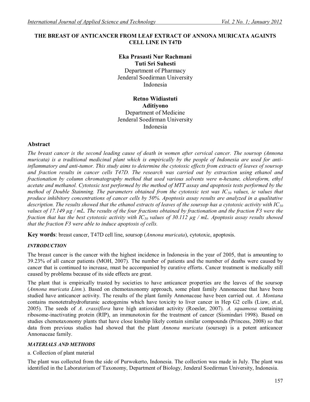 The Breast of Anticancer from Leaf Extract of Annona Muricata Againts Cell Line in T47d