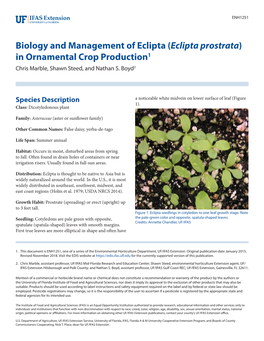 (Eclipta Prostrata) in Ornamental Crop Production1 Chris Marble, Shawn Steed, and Nathan S