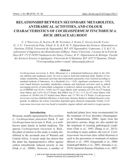 Relationship Between Secondary Metabolites, Antiradical Activities, and Colour Characteristics of Cochlospermum Tinctorium A