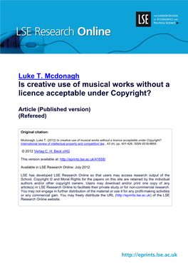 Is Creative Use of Musical Works Without a Licence Acceptable Under Copyright?