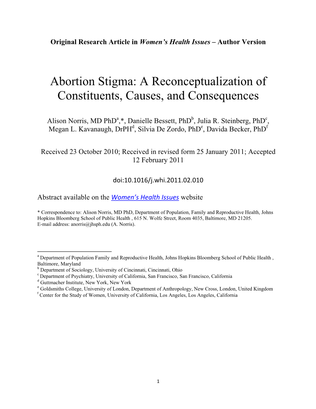 Abortion Stigma: a Reconceptualization of Constituents, Causes, and Consequences